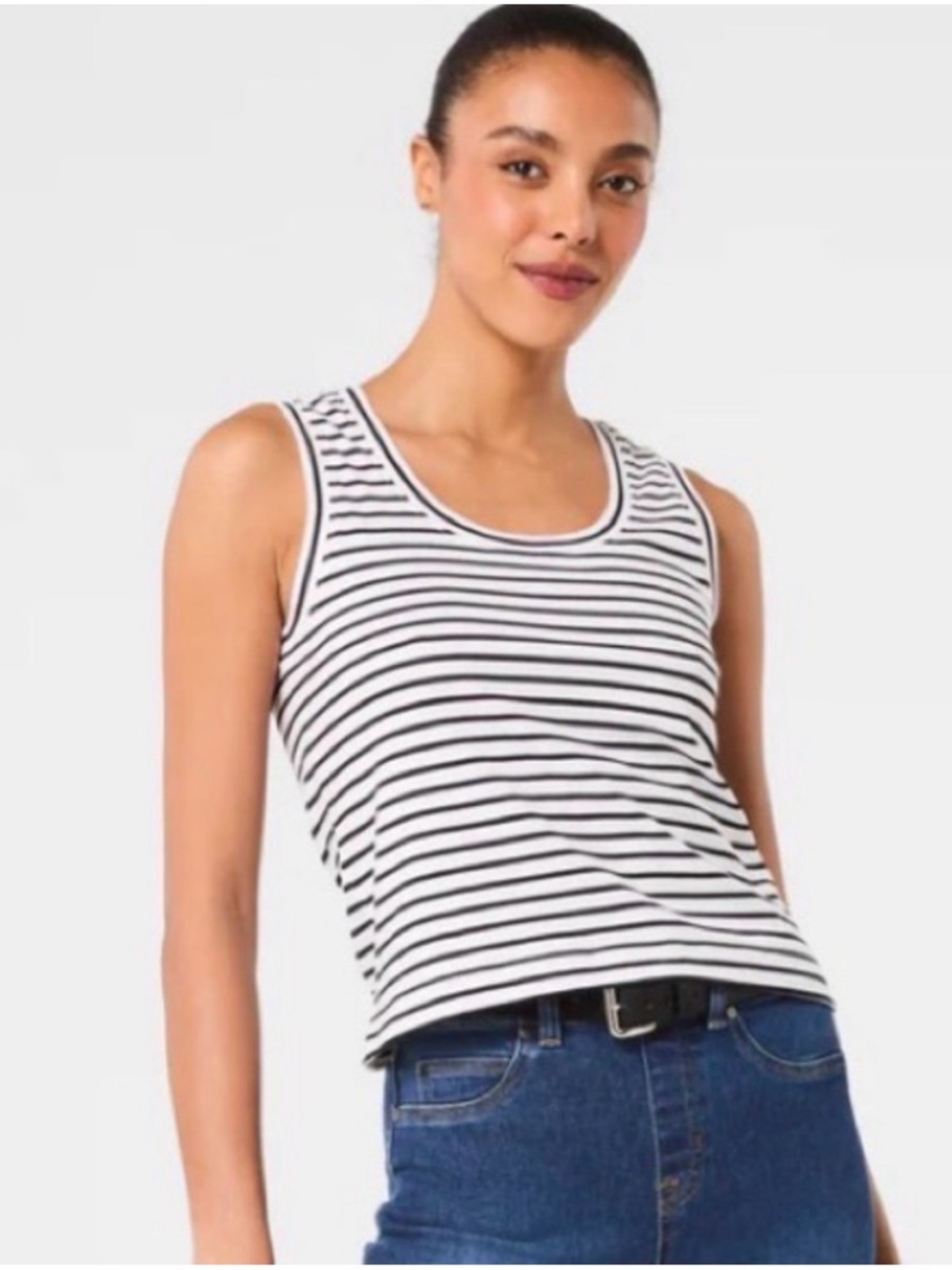 SPANX® Cotton Crewneck Tank Stripe | Classic White Stripe